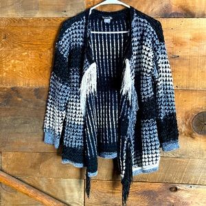 NWOT. Venus crocheted cardigan, black gray and white, Size M
